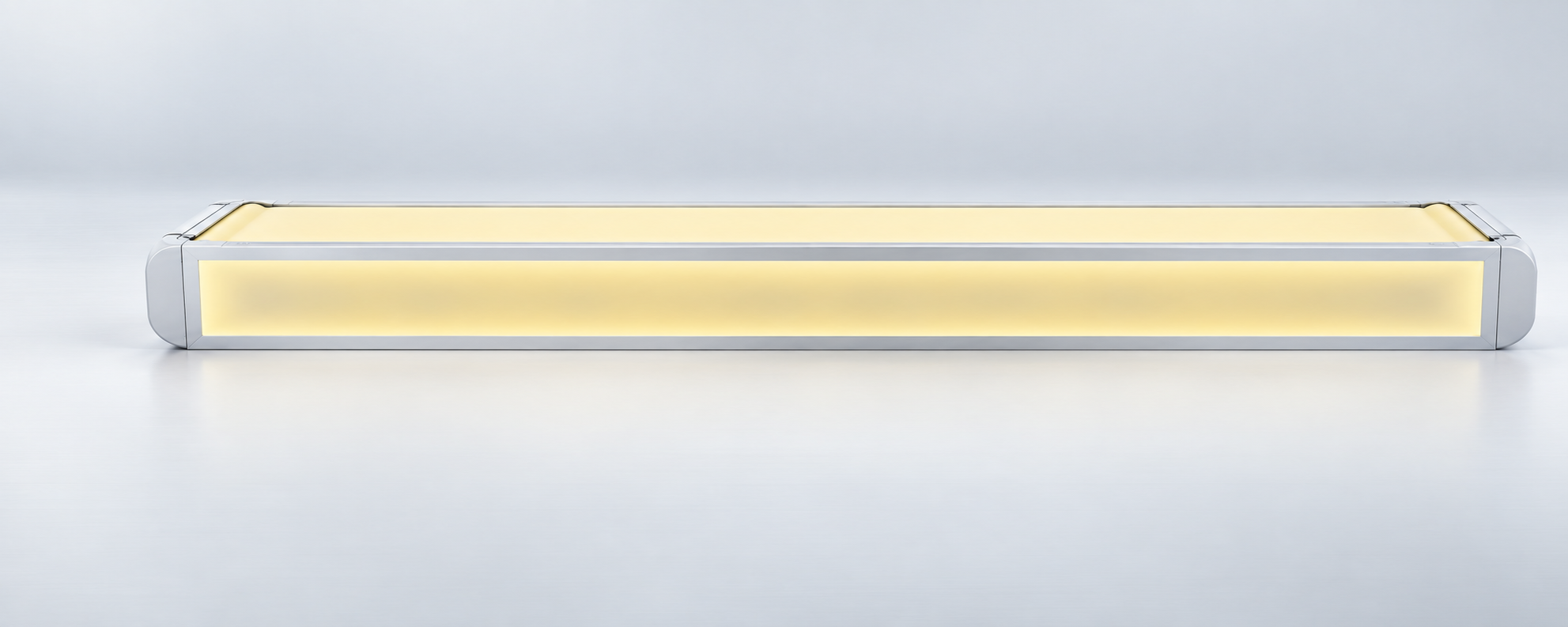 Frosted pale-yellow conveyor transporting news reports from right to left